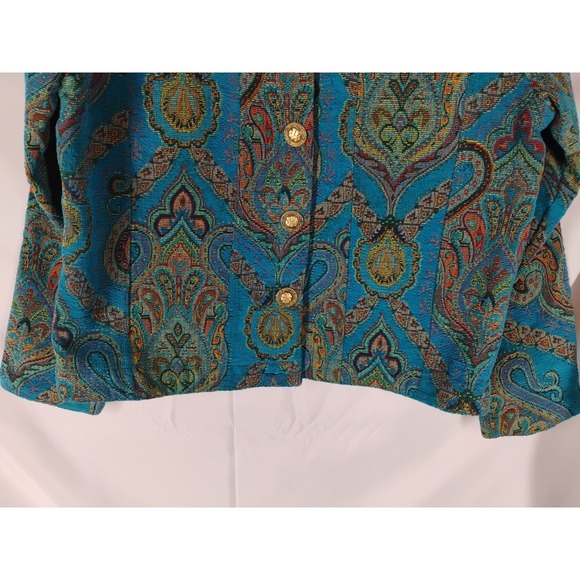 Vintage Don't Mess With Texas Womens SMALL Blue Tapestry Blazer Gold Buttons - Picture 4 of 15